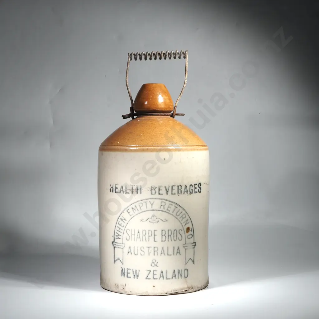 Antique Stoneware Crock 'Sharp Bros. Health Beverages Australia & New Zealand.' Image 1++