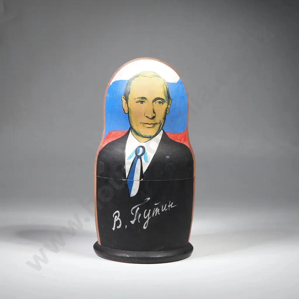 Five Piece Political Russian Nesting Doll Set w Hand Painted Caricature Portraits of  Putin,Gorbachev & Yeltsin Image 1++