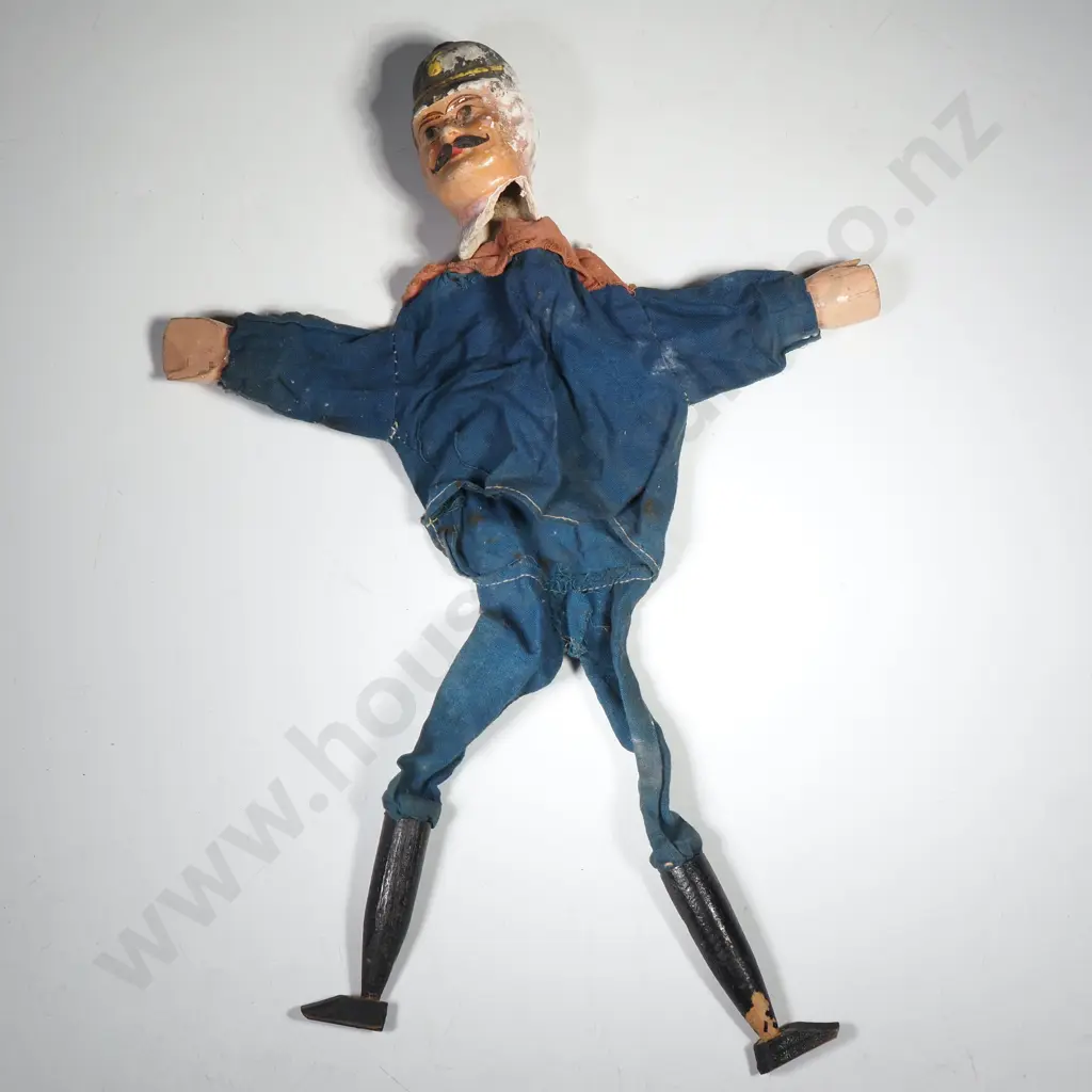 Vintage Punch & Judy Character Puppet 'Policeman' w Papier Mache Head, Fabric Body & Wooden Limbs Image 1++