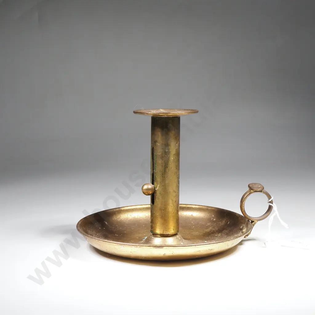 Antique Brass Chamber Stick w Push up Lever Image 1++