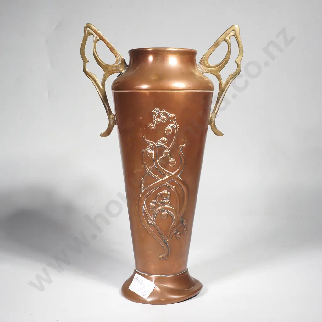Antique Art Nouveau Copper & Brass Handle Vase a/f Image 1++
