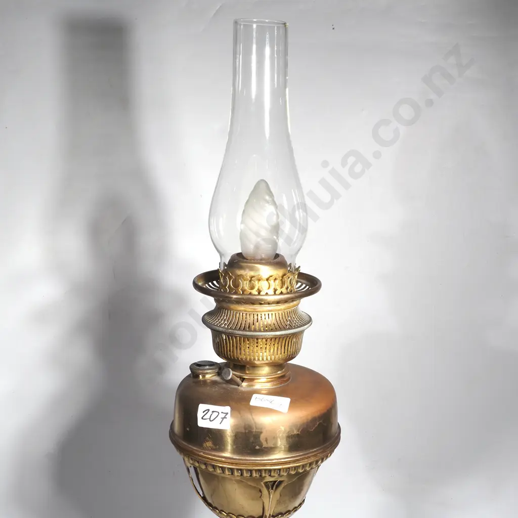 Antique Brass Column Oil Lamp - Converted into an Electric Table lamp Image 1++