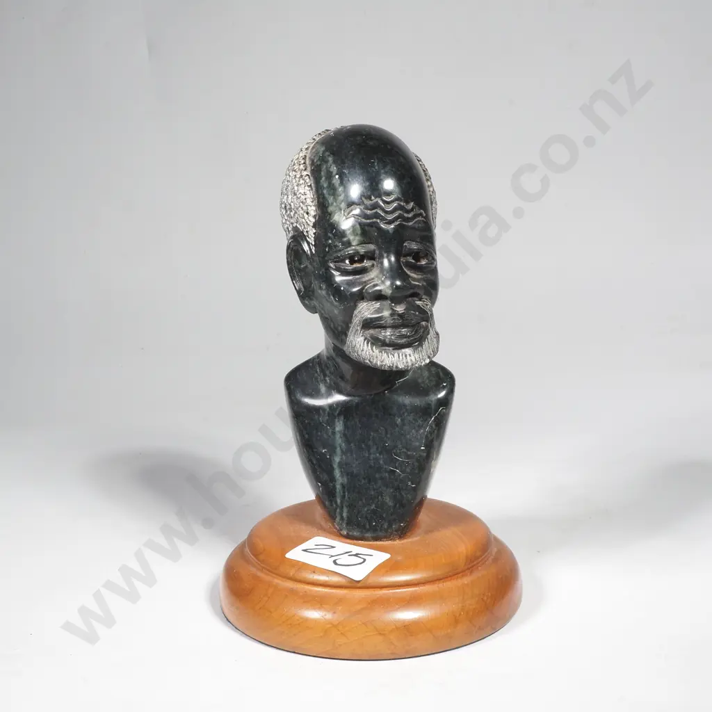 Carved Soapstone Bust on Wooden Base Signed J Masoka Image 1++