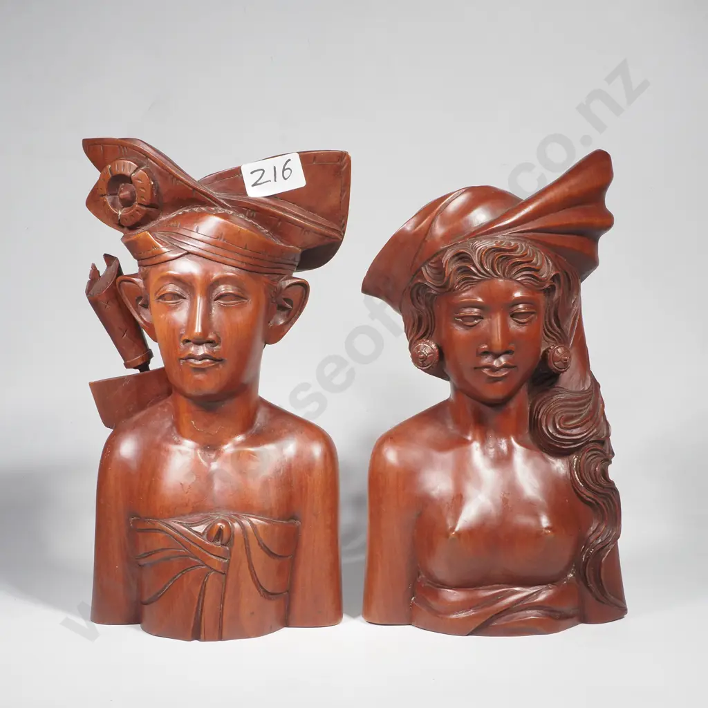 A Pair of Very Heavy Carved Timber Balinese Figures - Signed Image 1++