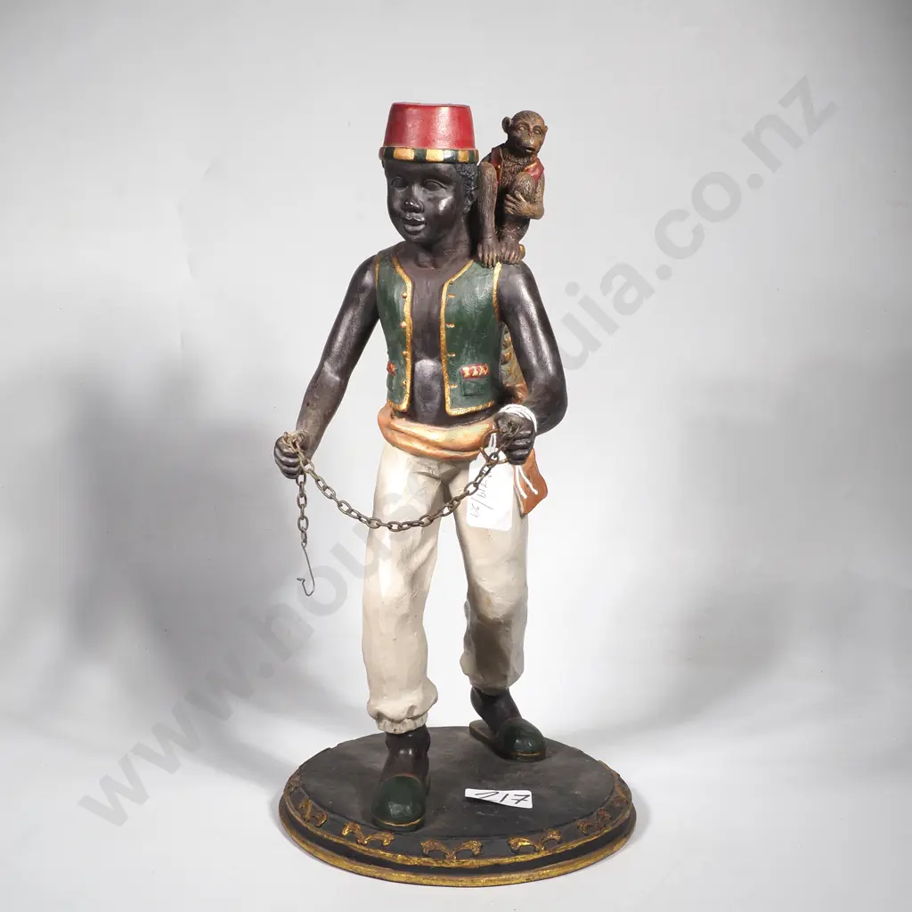 Vintage Resin Figure in a Red Fez w a Monkey on his Shoulder Image 1++