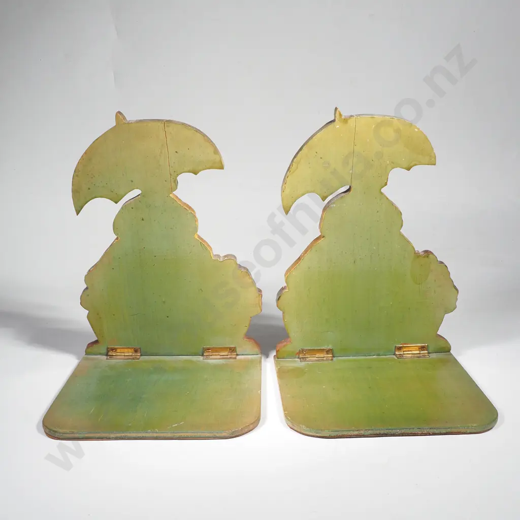 Art Deco Die Cut Pair of Wooden Crinoline Lady / Flower Girl Bookends a/f Image 1++