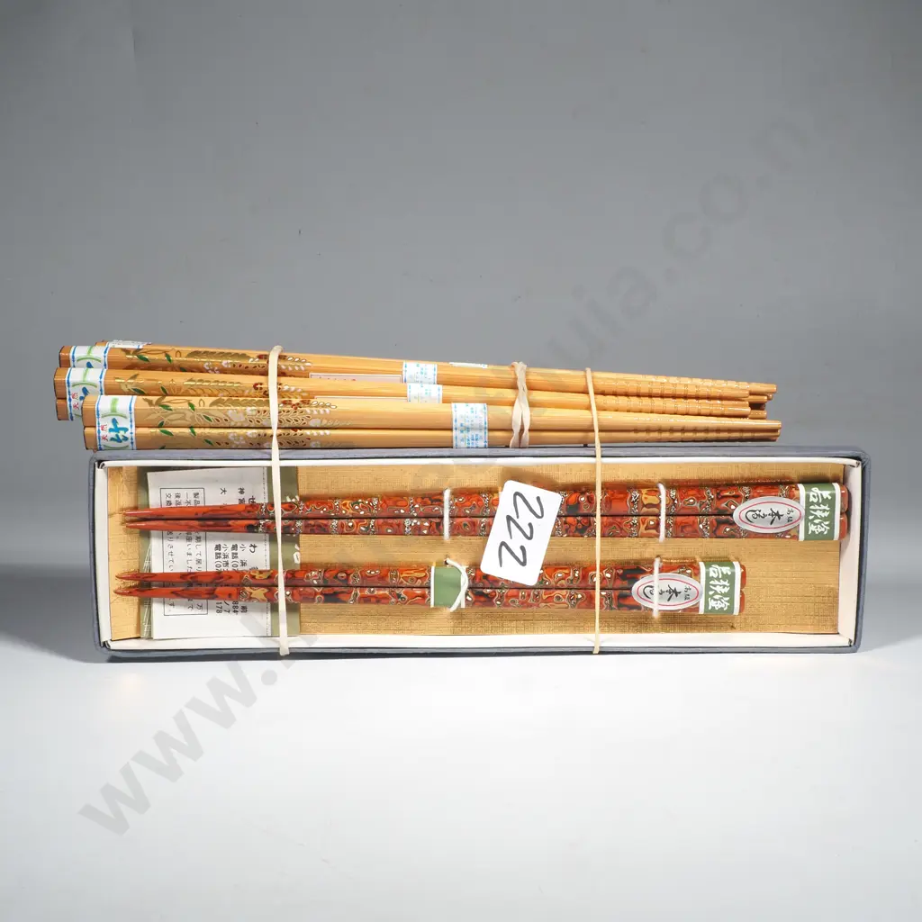 Quantity of Bamboo Chopsticks & Two Pair of Wakasa-Nuri (Wakasa Lacquer) Couples Chopsticks In Box Image 1++