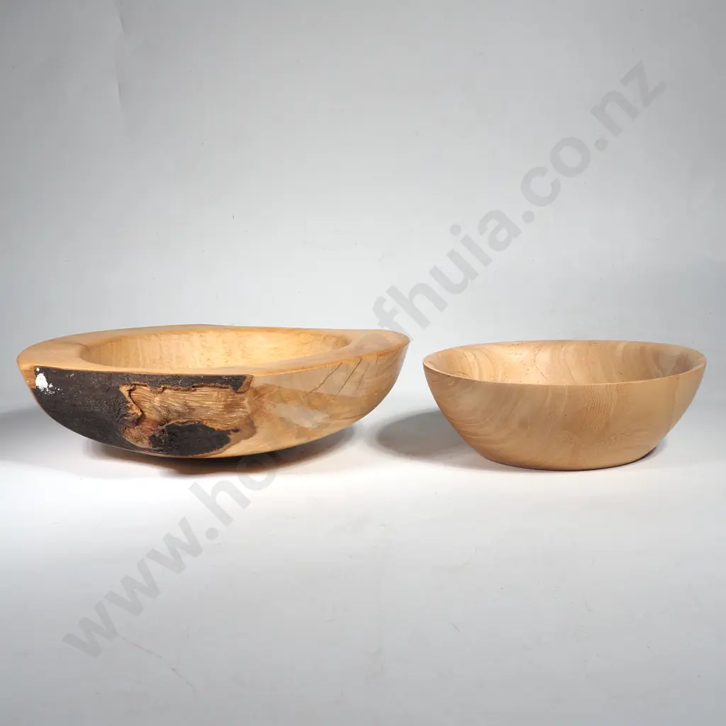 Two New Zealand Handmade Timber Bowls, The Larger from NZ Hornbeam by MA Dawkins 2008 Inscribed 'From Hatherley' Image 1++