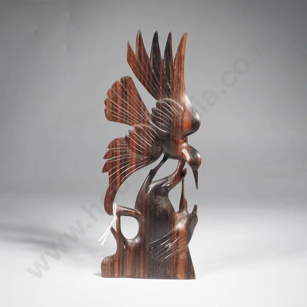 Intricately Carved Hardwood Balinese Figure of a Bird Feeding Her Young Image 1++