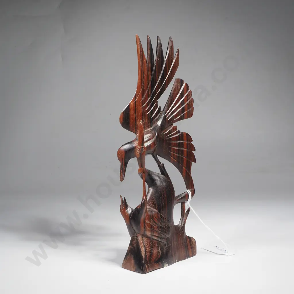 Intricately Carved Hardwood Balinese Figure of a Bird Feeding Her Young Image 1++