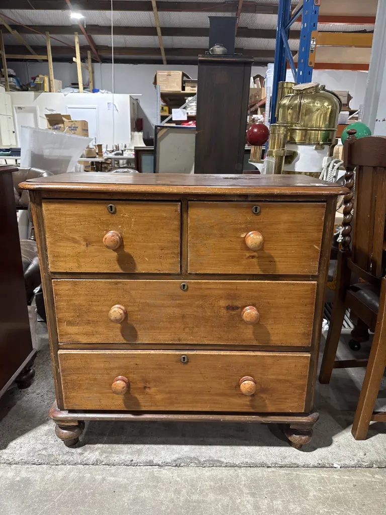 Rimu Colonial  Four Chest of Four Drawers on Bun Feet Image 1++