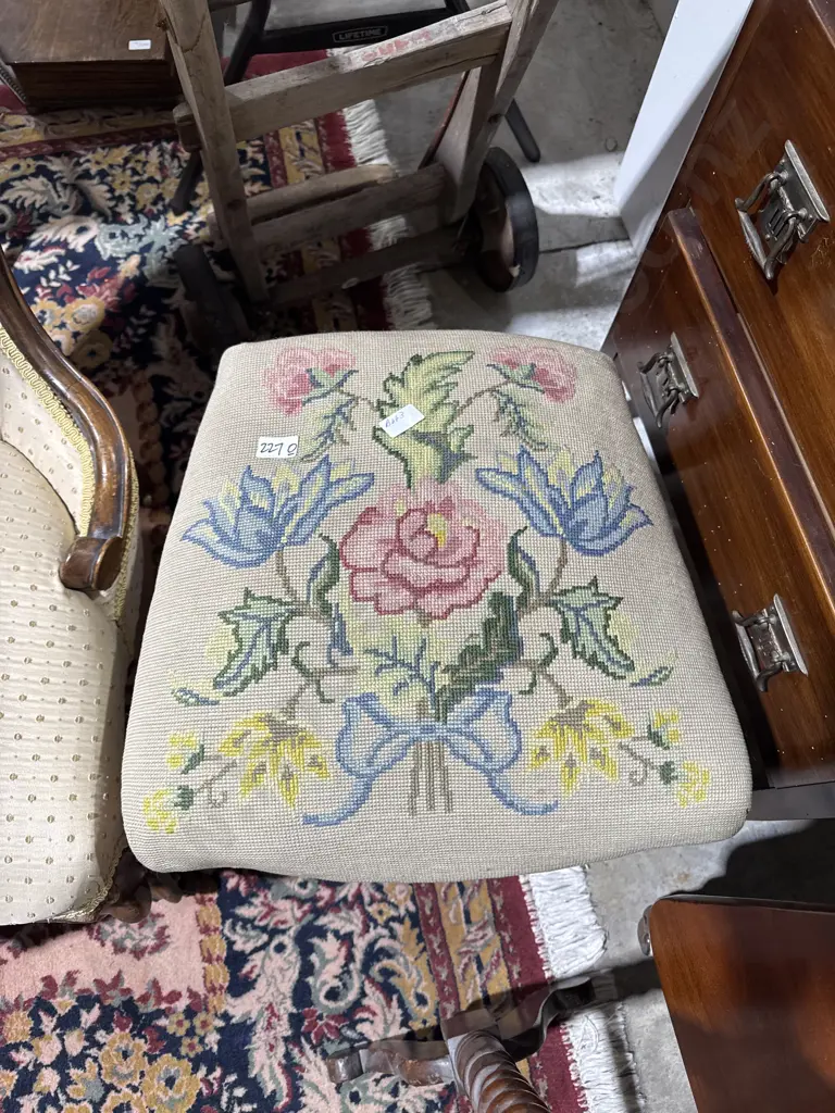 Stool w Tapestry Seat Repurposed from a Victorian Occasional Chair Image 1++