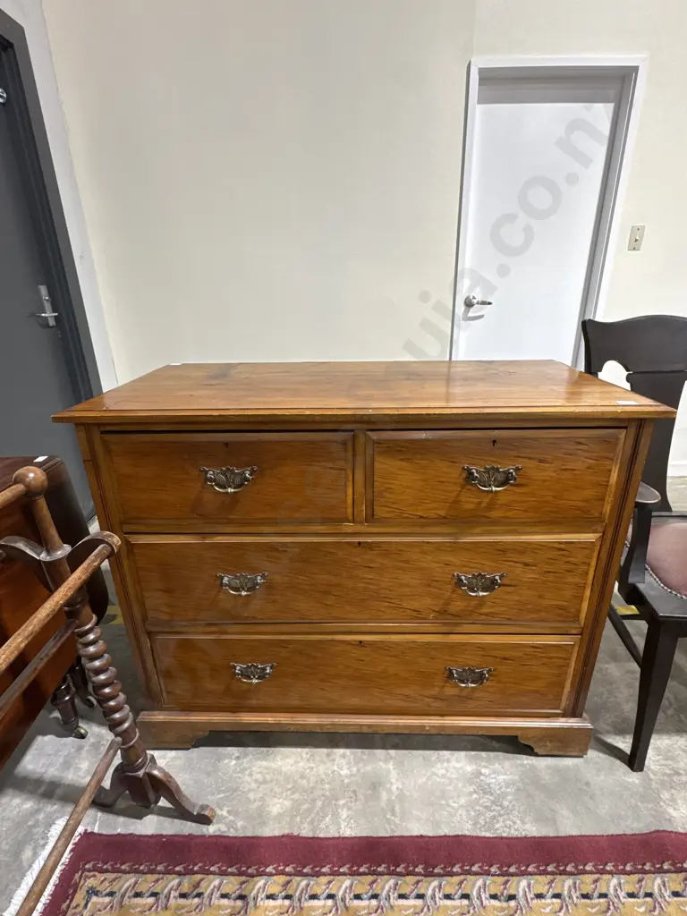 Colonial Mottled Kauri  Chest of Four Drawers/ Dressing Table  w Panelled Sides & Brass Hardware Image 1++