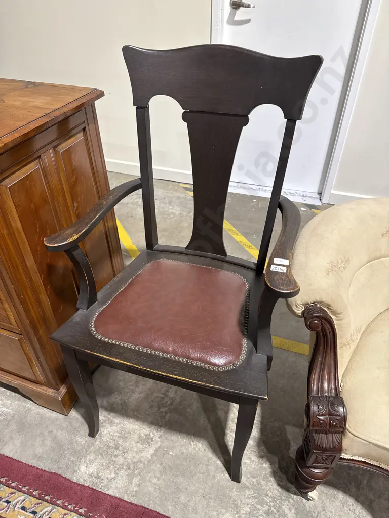 Vintage Armchair w Curved Scroll Arms & a High Solid Splat Back Image 1++