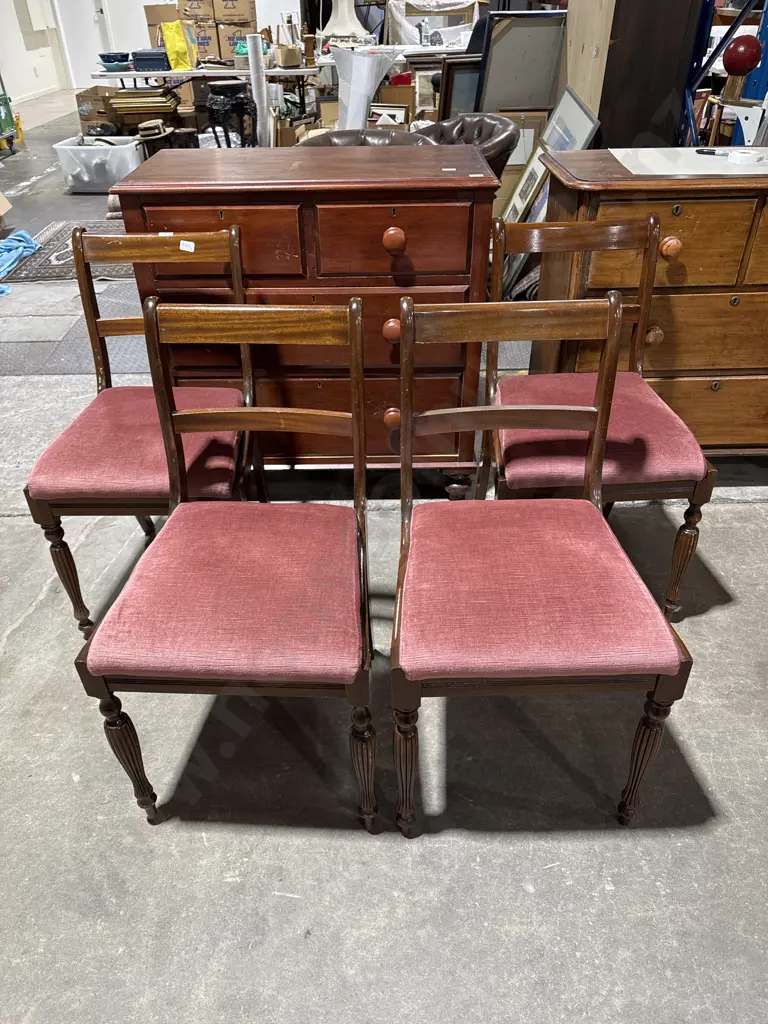 Pair of Reproduction Regency Style Bar Back Mahogany Chairs w Fluted Legs Image 1++