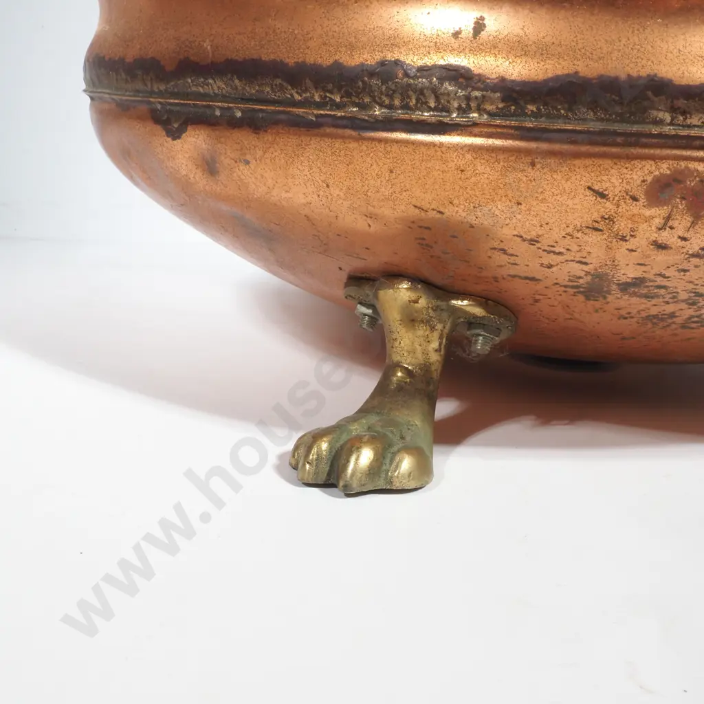 Corrugated Copper Log Bin on Three Brass Paw Feet Image 1++