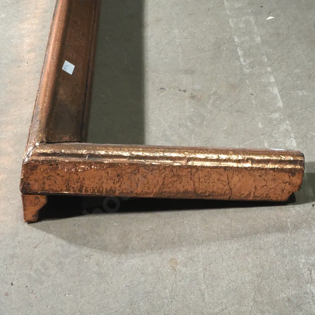 Copper Arts & Crafts Molded Fireplace Fender w Mitred Corner Joints & Decorative Metal Accent to Centre Image 1++