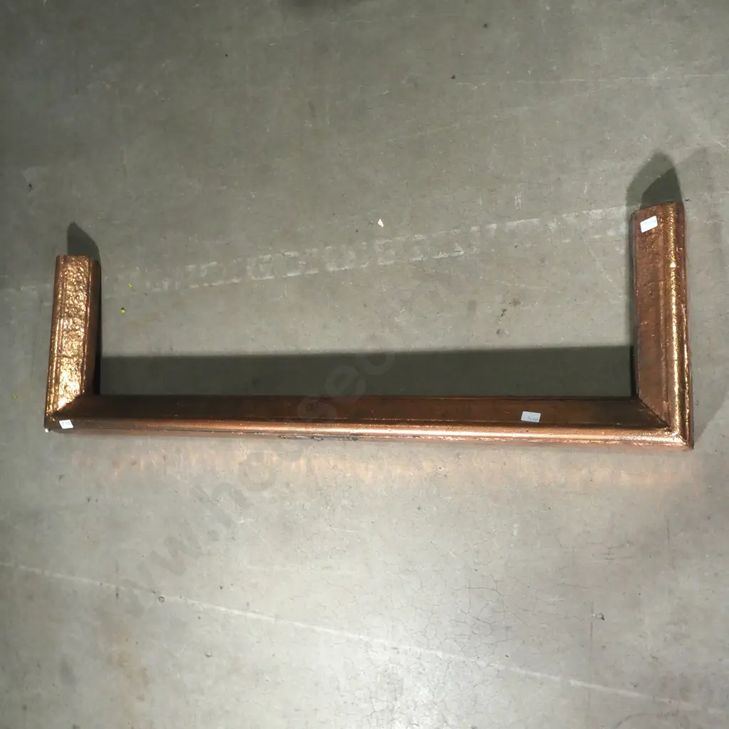 Copper Arts & Crafts Molded Fireplace Fender w Mitred Corner Joints & Decorative Metal Accent to Centre Image 1++