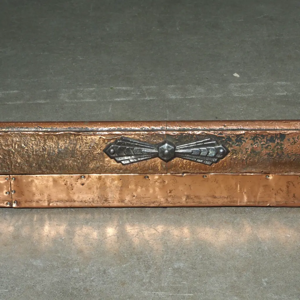 Copper Arts & Crafts Molded Fireplace Fender w Mitred Corner Joints & Decorative Metal Accent to Centre Image 1++