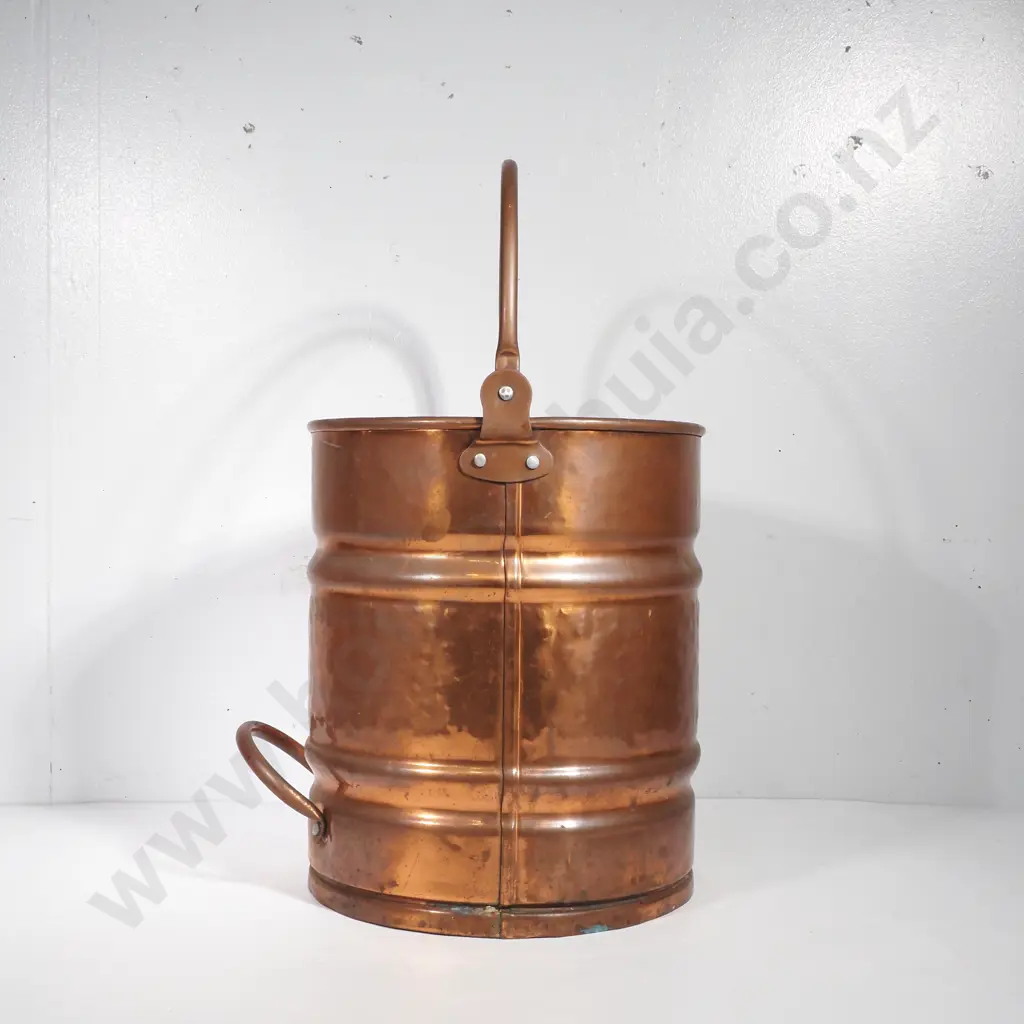 Vintage Hand Beaten Copper Bucket or Coal/Log Scuttle w a Swing Handle & Riveted Mounts Image 1++
