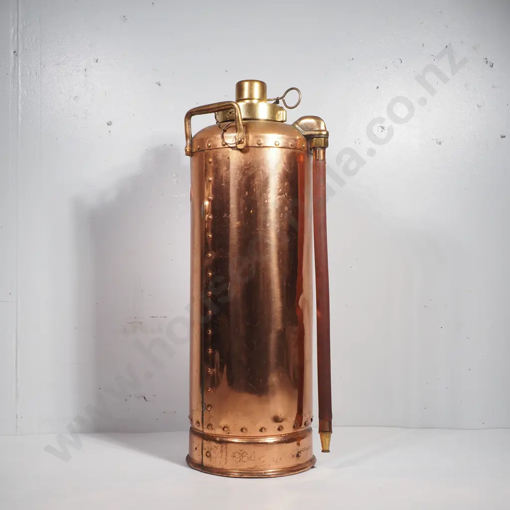 Vintage Copper & Brass Soda Acid Fire Extinguisher Marked 1964 Image 1++