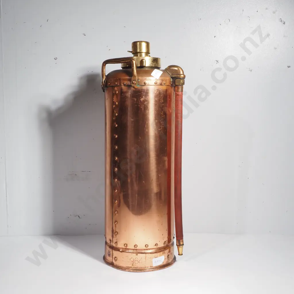 Vintage Copper & Brass Soda Acid Fire Extinguisher Marked 1964 Image 1++