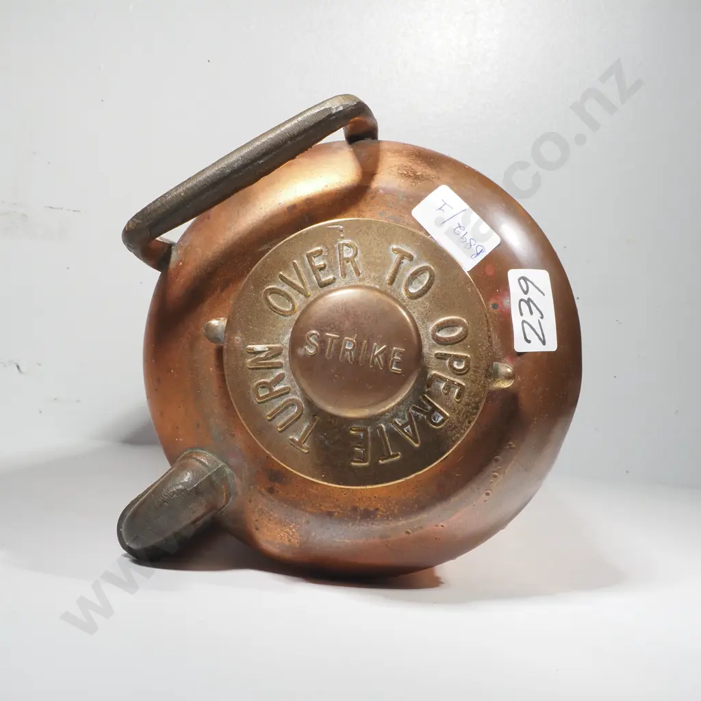 Vintage Copper & Brass Soda Acid Fire Extinguisher, Commonly Holding 2.5 Gallons of Fluid w Riveted Side Seams Image 1++