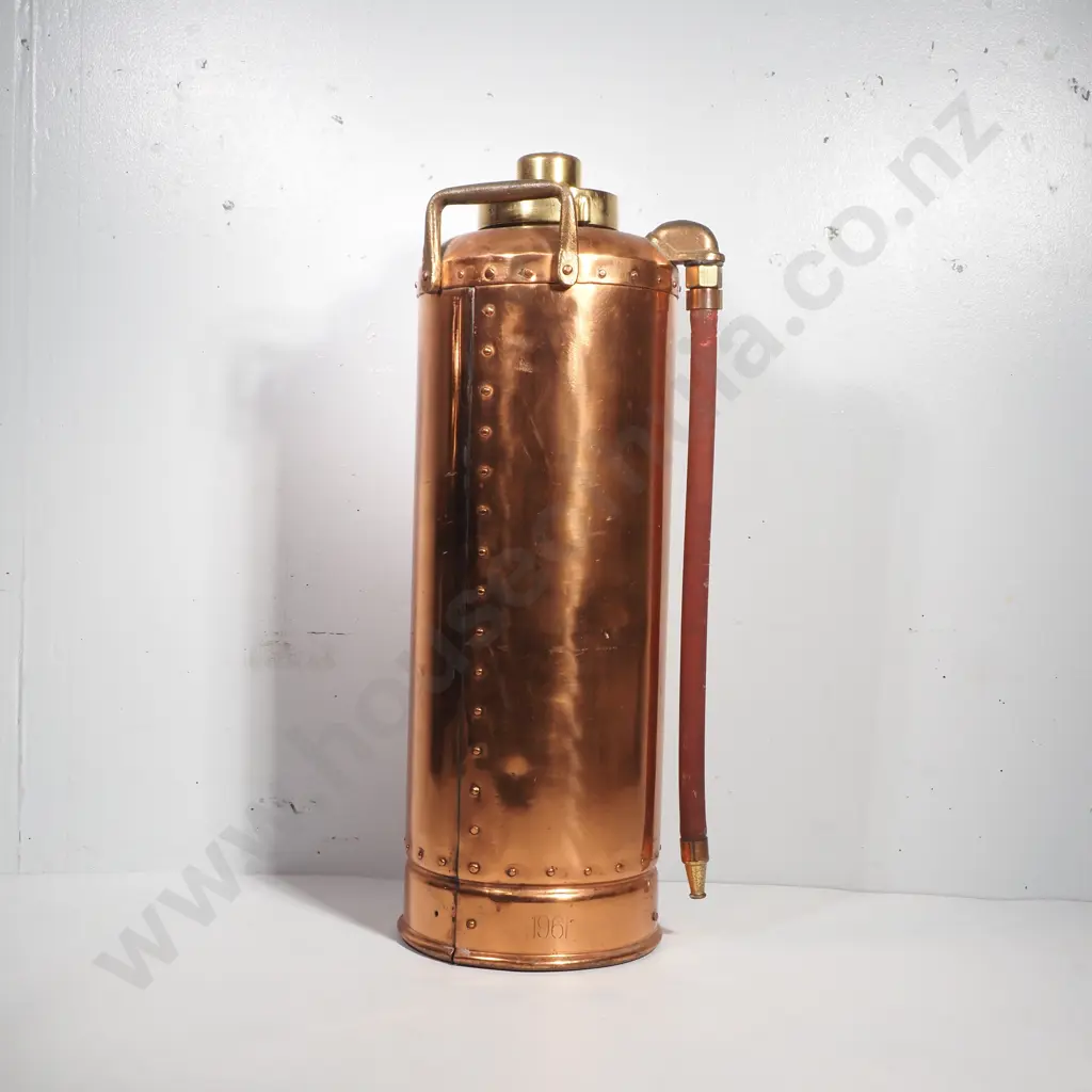 Vintage Copper & Brass Soda Acid Fire Extinguisher, Commonly Holding 2.5 Gallons of Fluid w Riveted Side Seams Image 1++