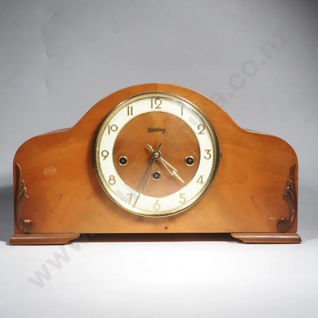 Vintage Sterling Mid Century German Wooden Mantel Clock w Cream Coloured Dial Image 1++