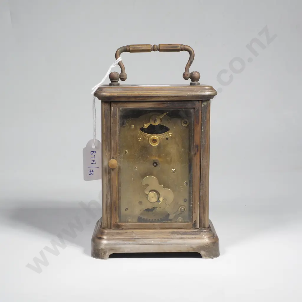 Antique Nickel Plate Brass Carriage Alarm Clock by the Ansonia Clock Co. w Small Upper Dial for Alarm Setting Image 1++