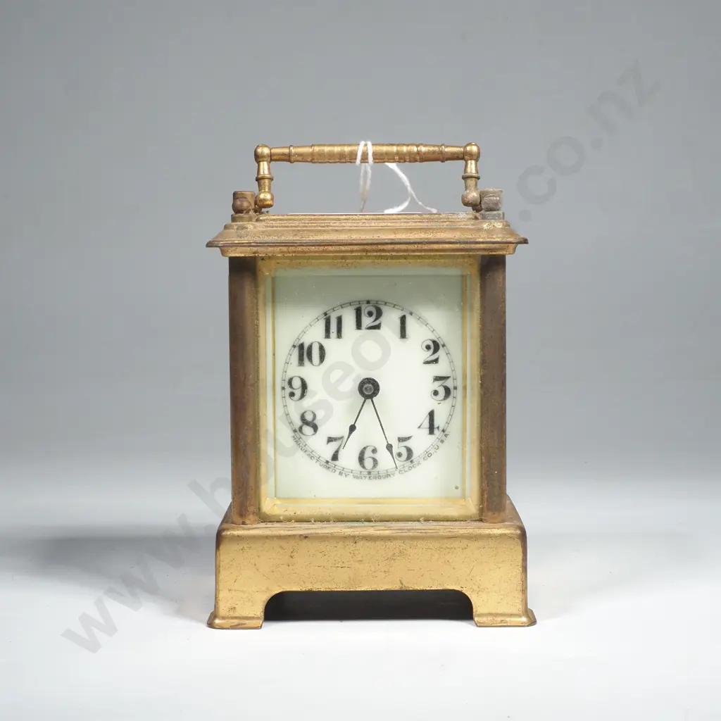 Antique Brass Carriage Clock made by the Waterbury Clock Co. from the late 19th Century w Key Image 1++