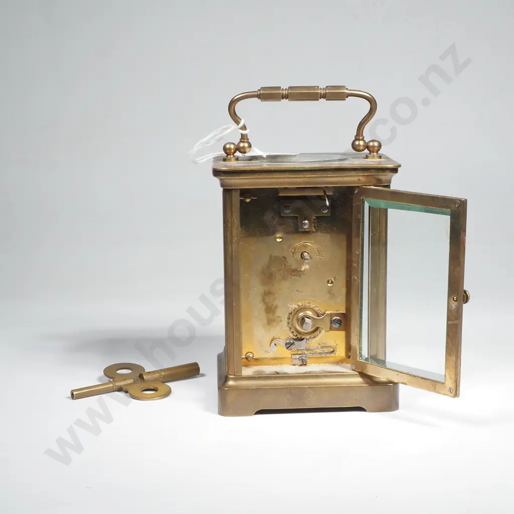 Antique Brass Cased Carriage Clock w Polished Brass Frame w Glass Side Panels Image 1++