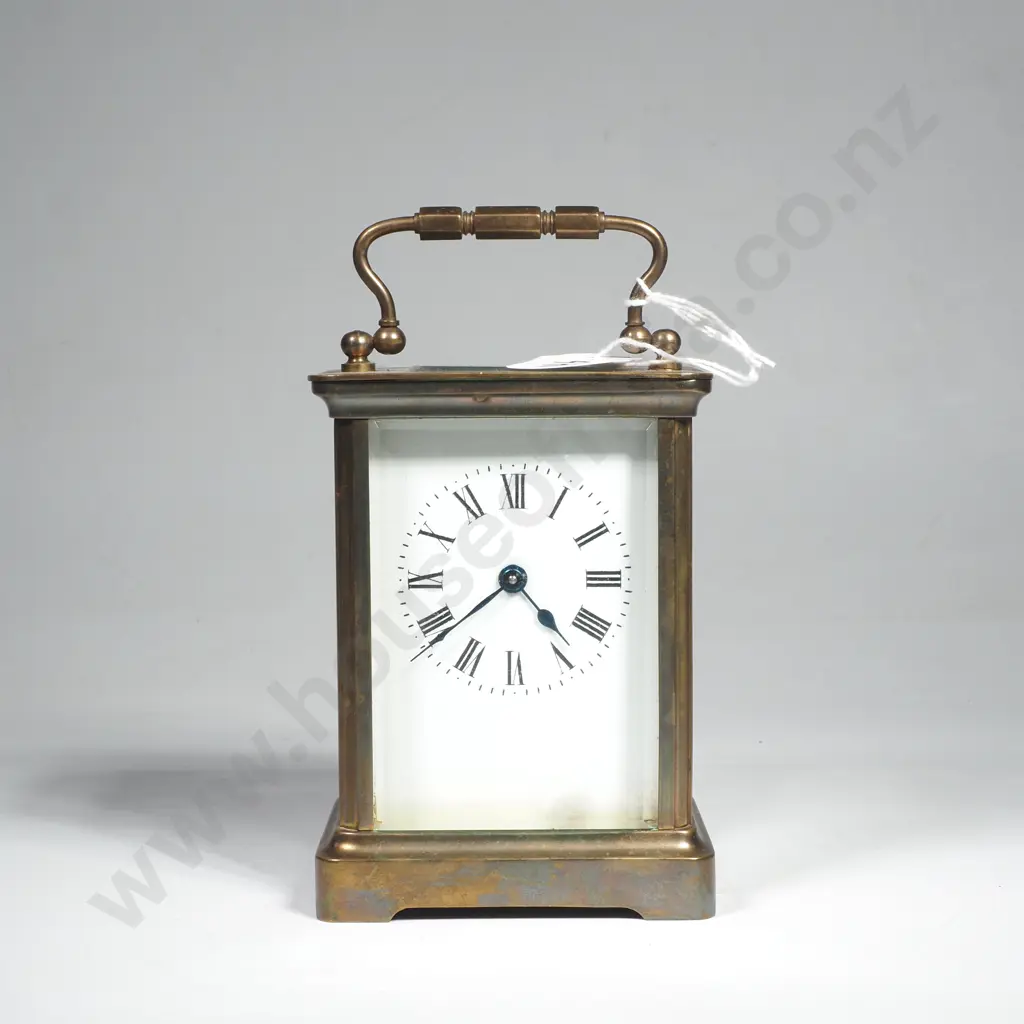 Antique Brass Cased Carriage Clock w Polished Brass Frame w Glass Side Panels Image 1++