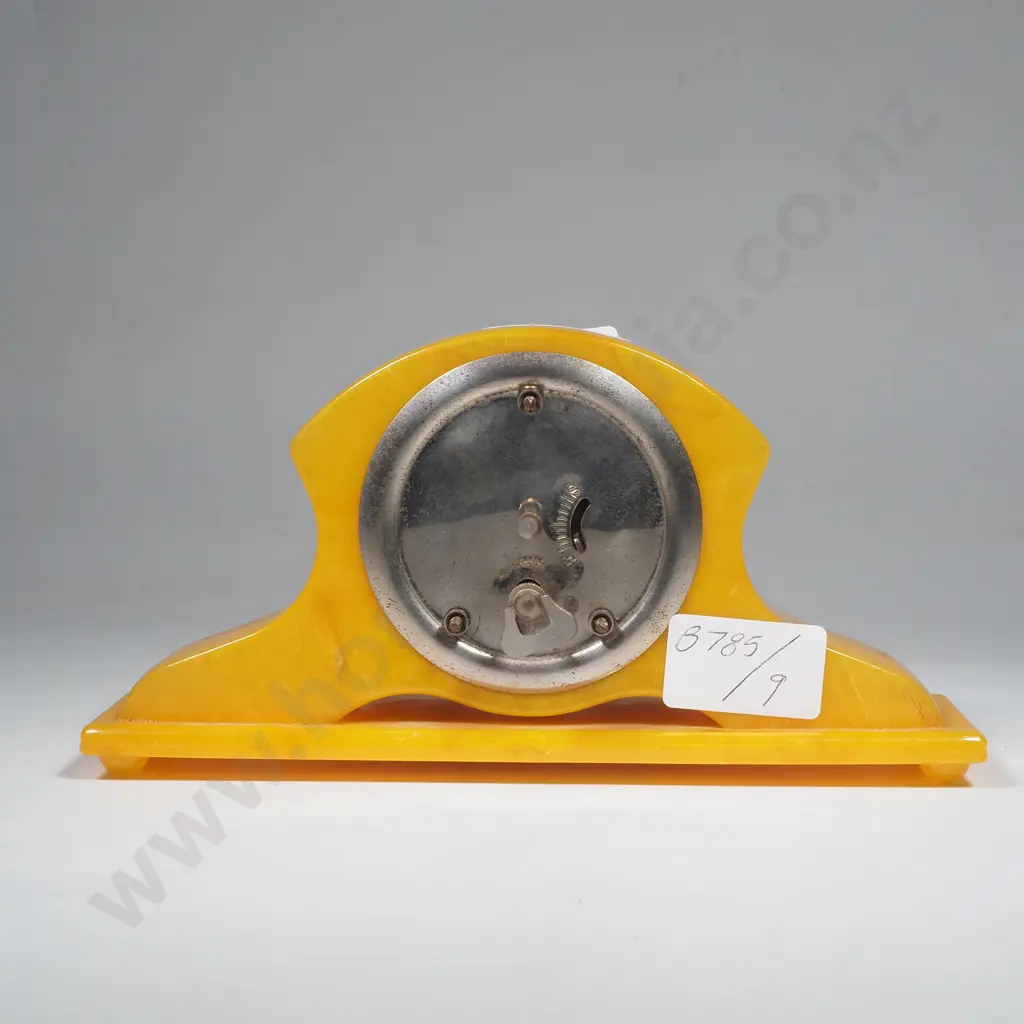 Vintage Butterscotch Yellow Marbled Plastic Mechanical Clock - Possibly French Image 1++