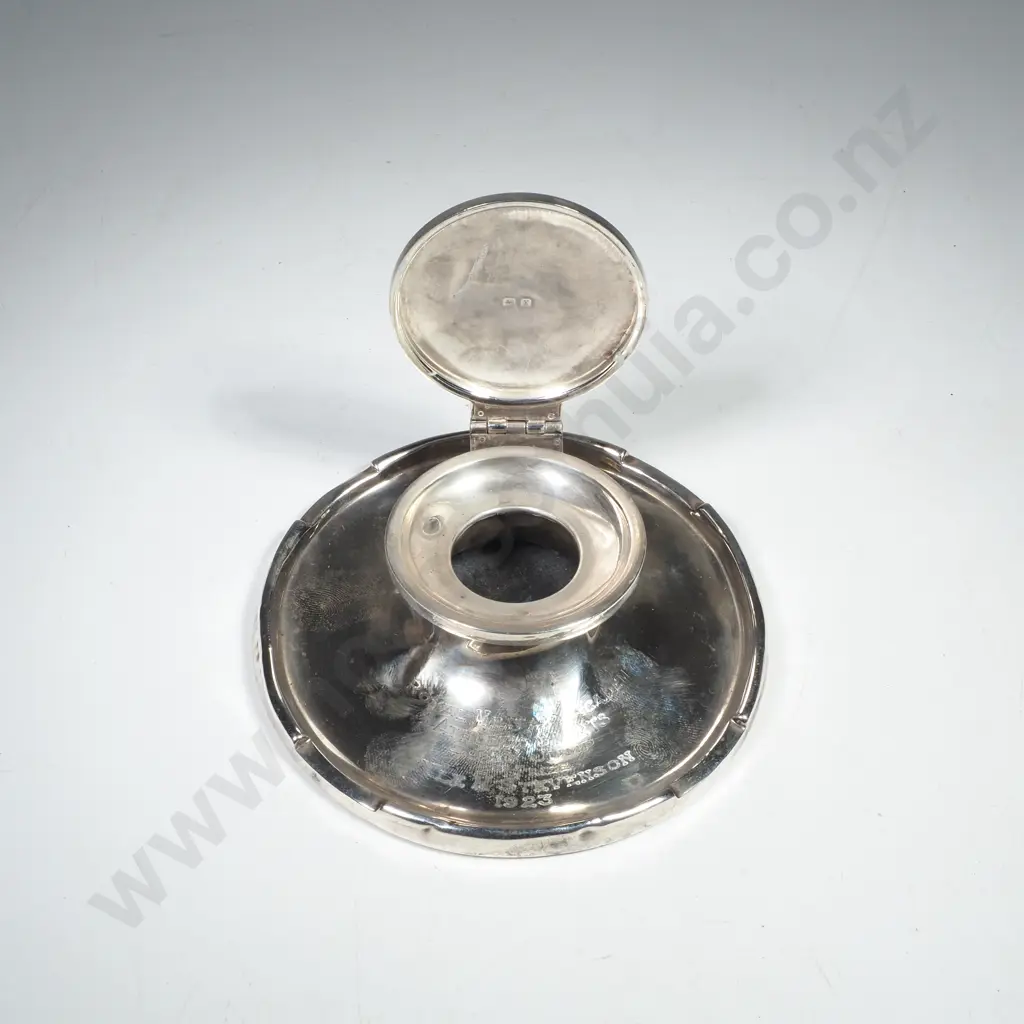 Sterling Silver Capstan Inkwell, Inscribed & A/F Image 1++