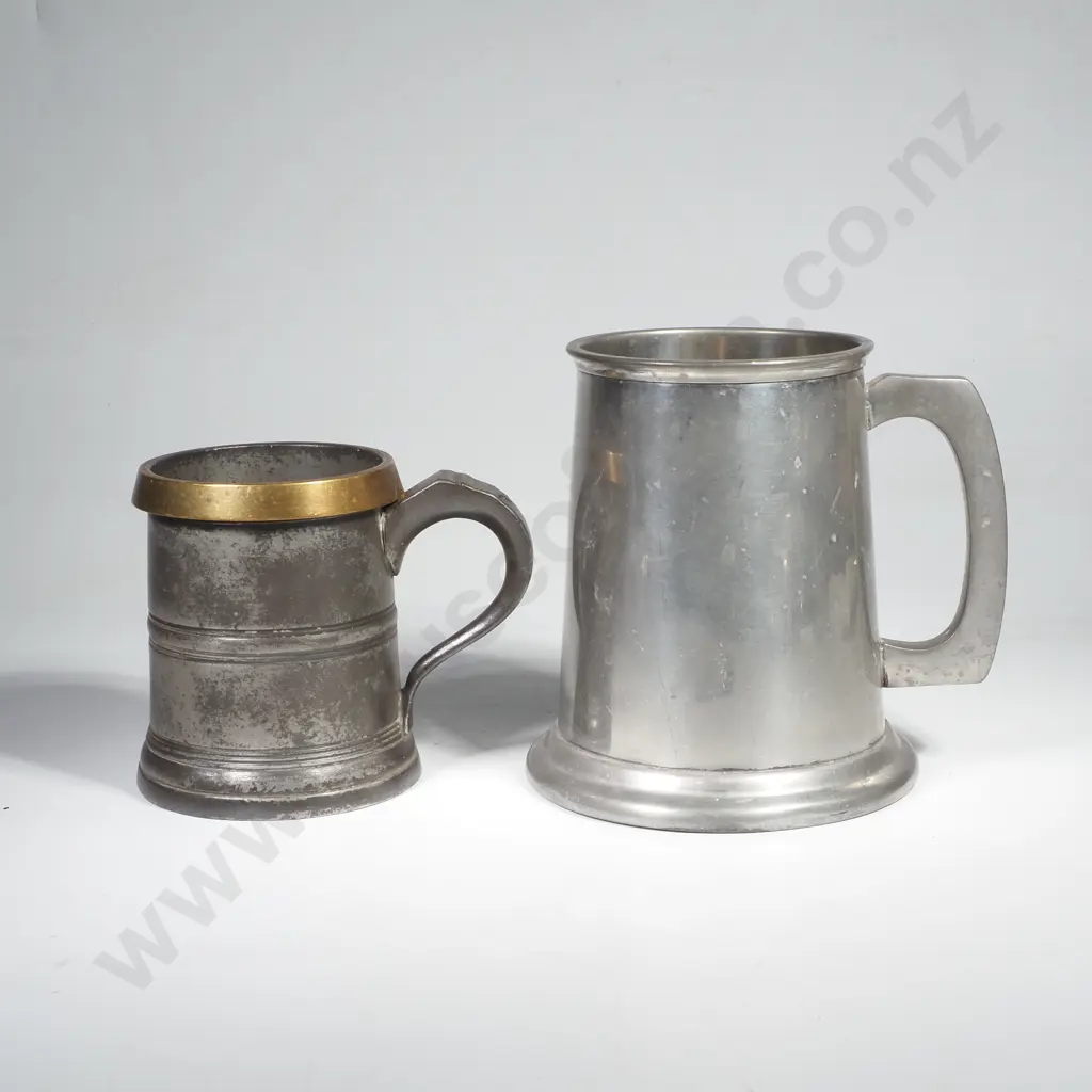 Antique British Half Pint Pewter Tankard w Heavy Brass Rim & Marked 1/2 Pint w a Crown Over the Initials VR Image 1++