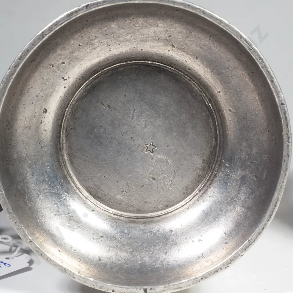 Pair of Baluster Shaped Pewter Mugs w Crown Touchmarks on Base & w Scroll Handles Image 1++