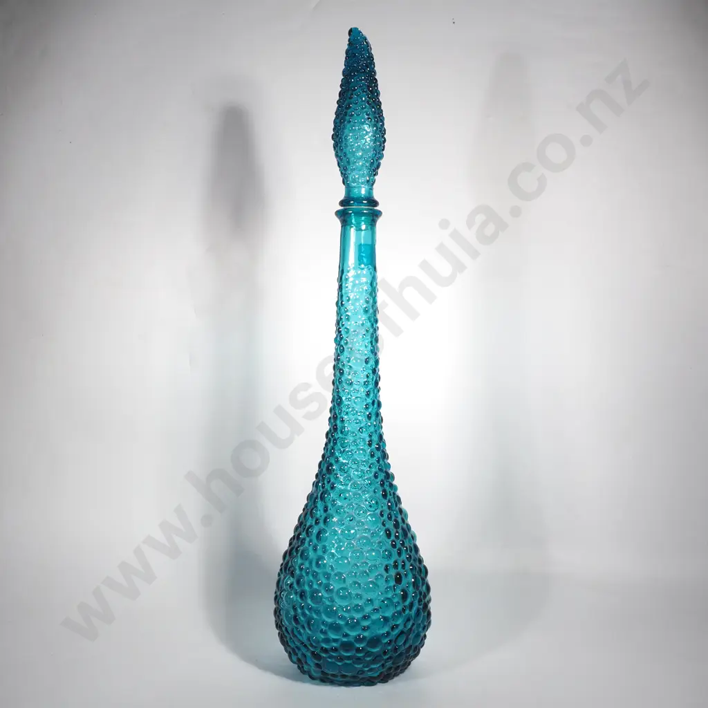 Vintage Mid Century Modern Empoli Blue Glass Genie Bottle & Stopper Image 1++