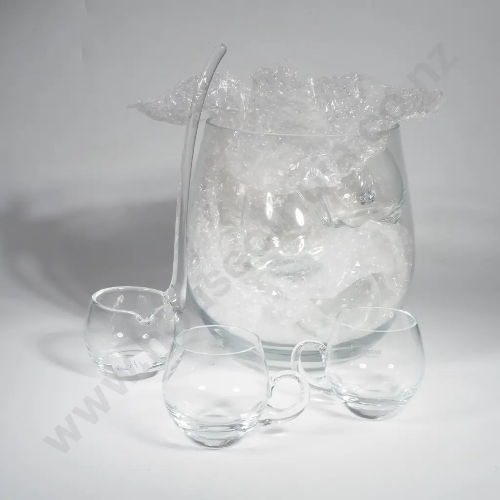Krosno Glass Punch Bowl w Eight Glasses & Ladle Image 1++