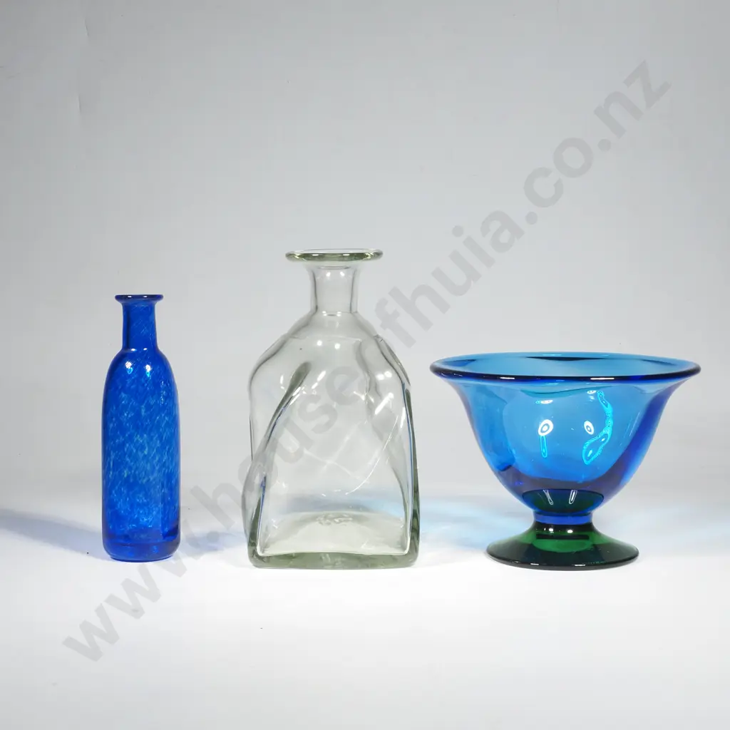 2 x NZ Hoglund Glass Bottles & Orrefors Footed Bowl Image 1++