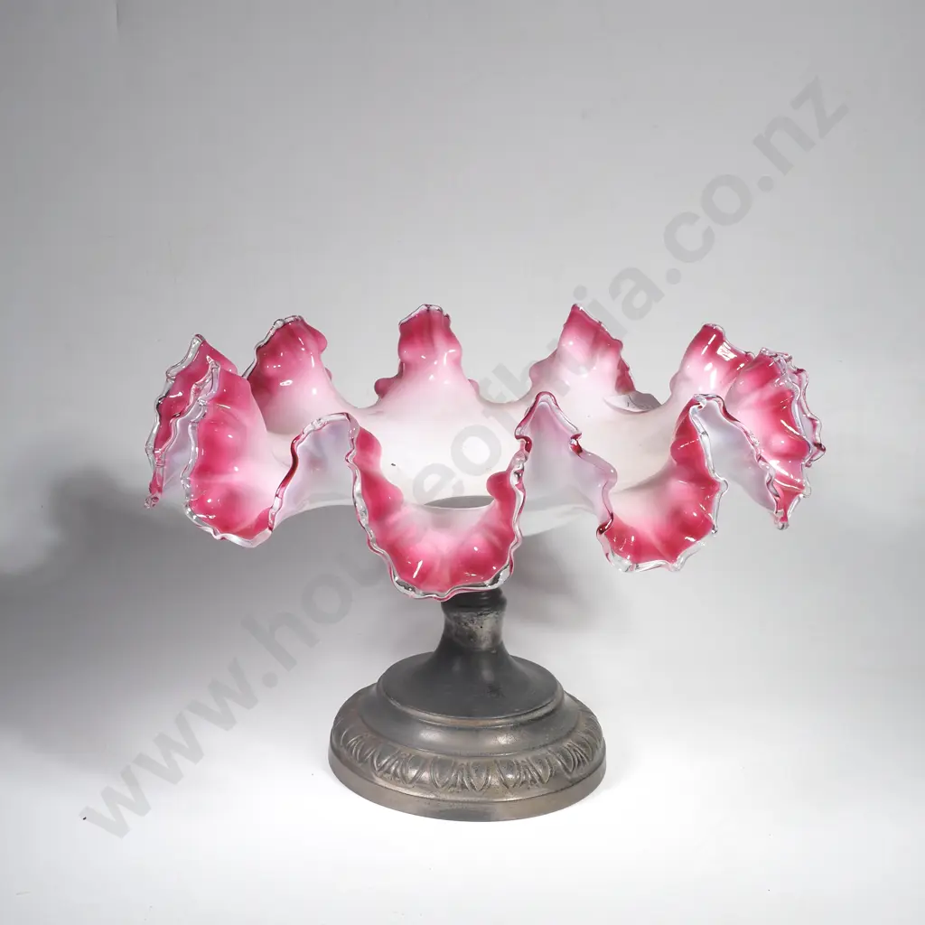 Victorian Ruffled Glass Comport on Pewter Base - Base A/F Image 1++