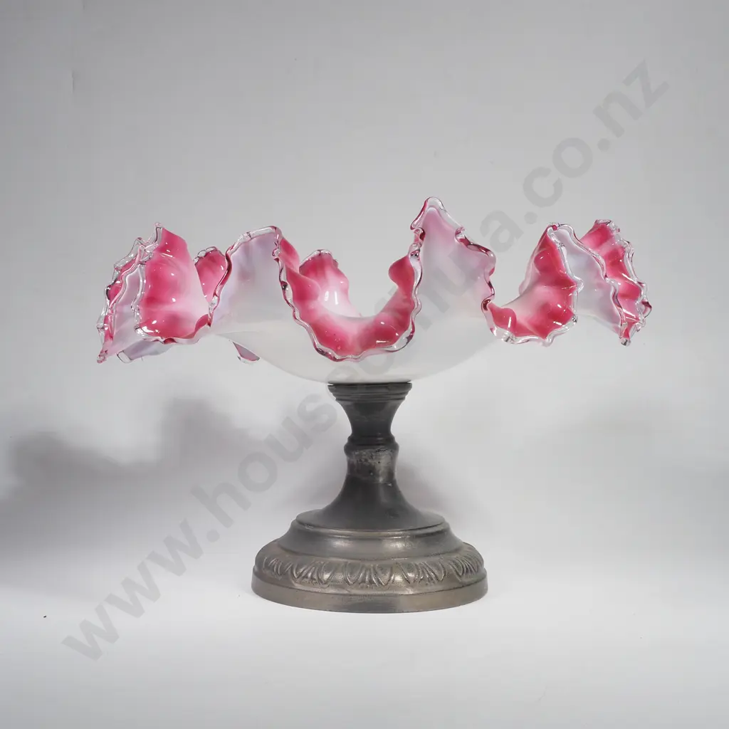 Victorian Ruffled Glass Comport on Pewter Base - Base A/F Image 1++