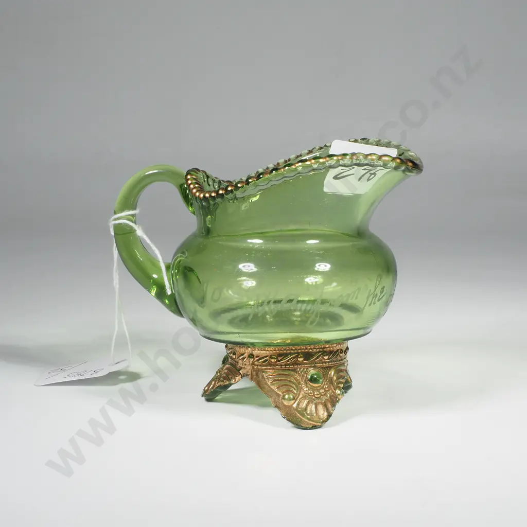 Antique Green Glass A.N.A, Exhib 1908 Australia Souvenir Jug - U.S Glass Co Image 1++