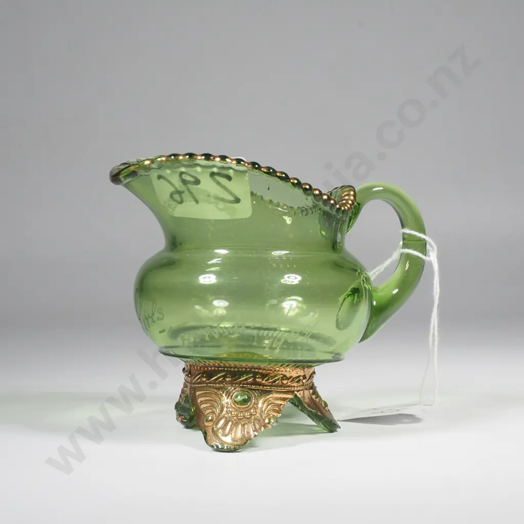 Antique Green Glass A.N.A, Exhib 1908 Australia Souvenir Jug - U.S Glass Co Image 1++