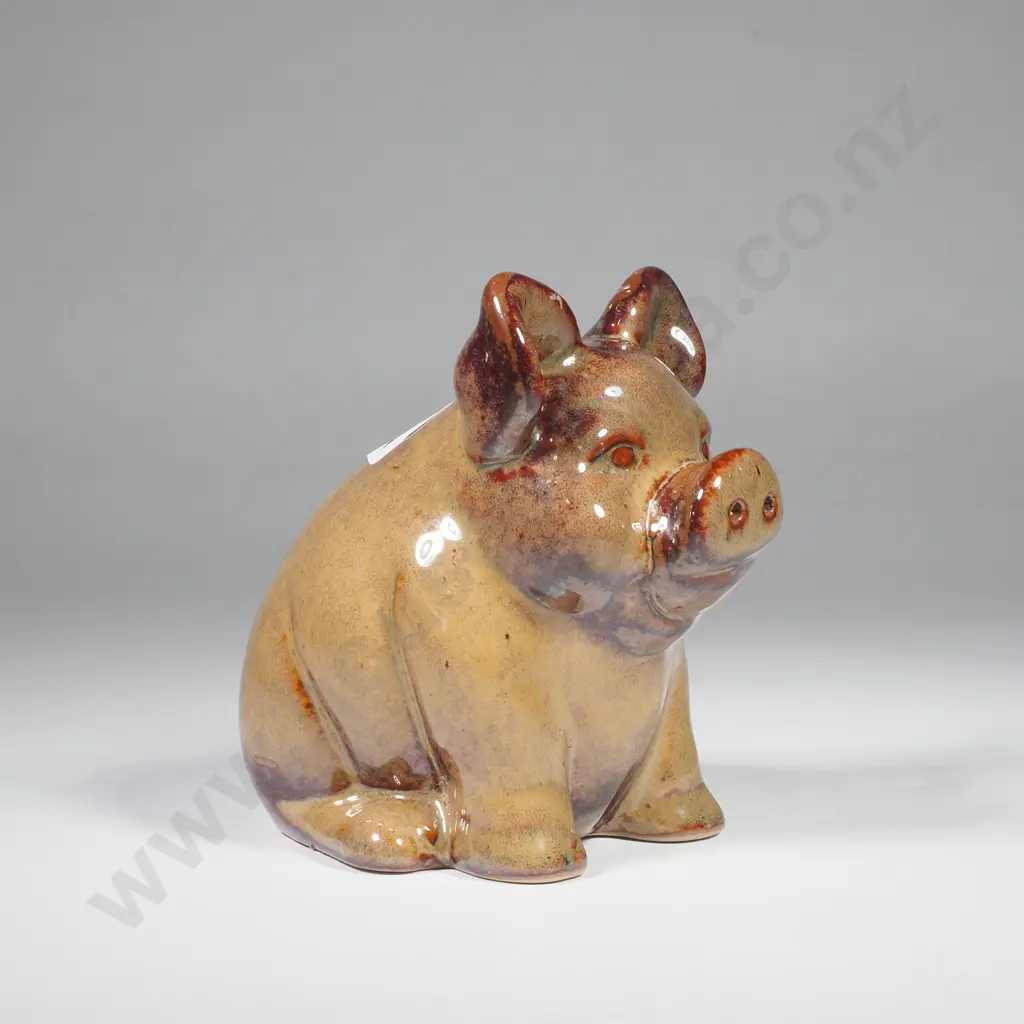 Vintage Sitting Pig w Glossy Brown Toned Drip Glaze Finish Image 1++