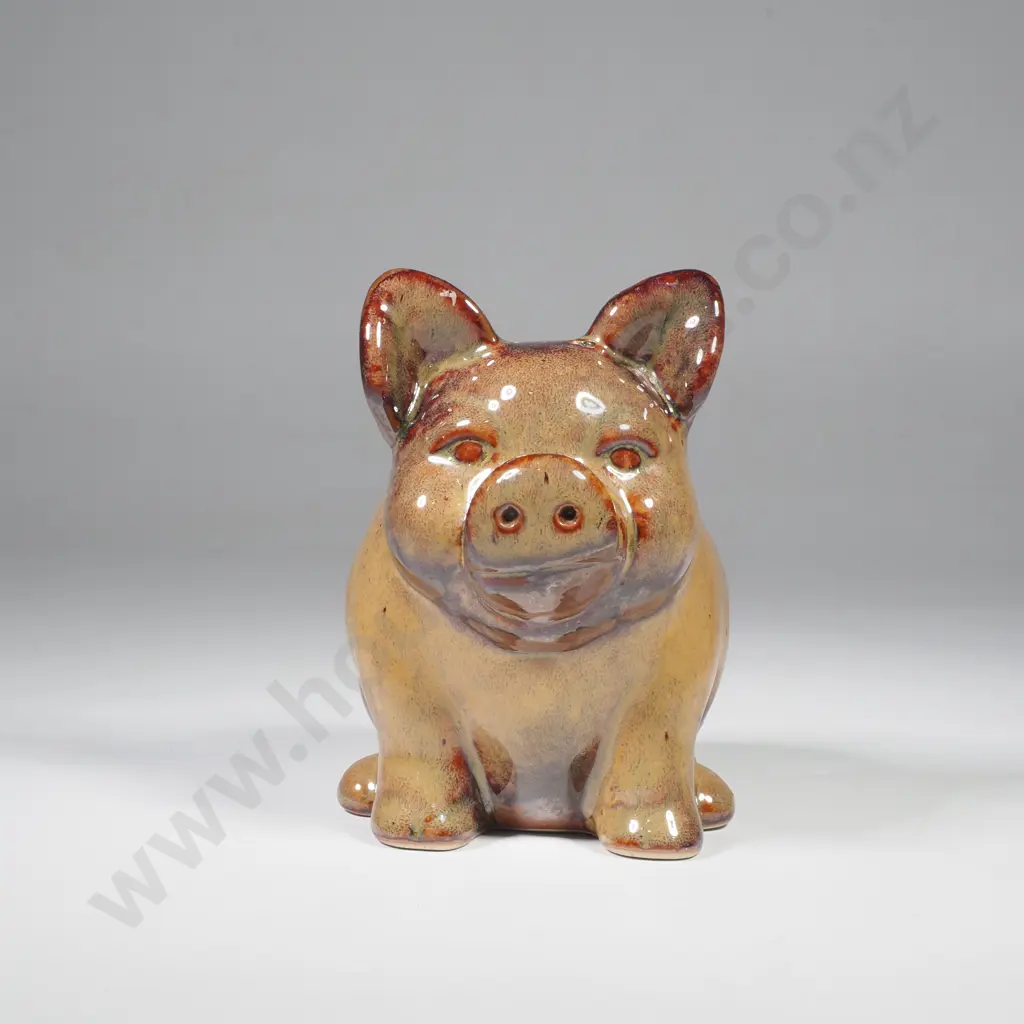 Vintage Sitting Pig w Glossy Brown Toned Drip Glaze Finish Image 1++