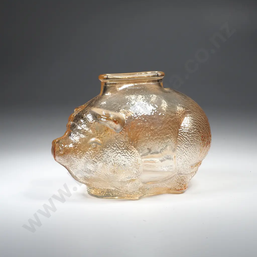 Vintage Anchor Hocking Marigold or Amber Carnival Glass Piggy Bank in the Form of a Pig Image 1++