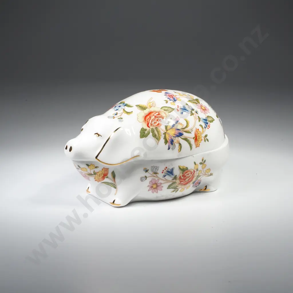Aynsley Trinket Box in the Form of a Pig & Decorated in the 'Cottage Garden' Pattern Image 1++