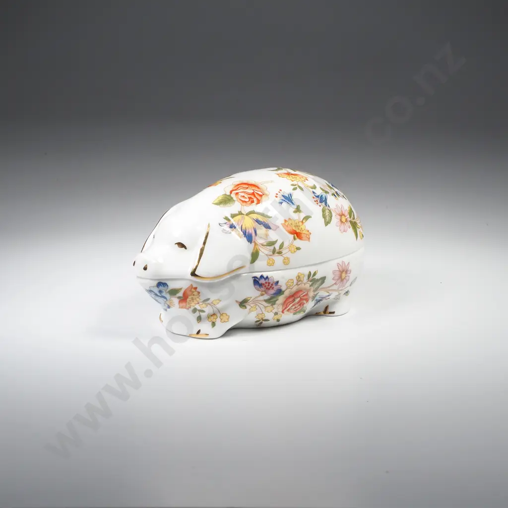 Aynsley Trinket Box in the Form of a Pig & Decorated in the 'Cottage Garden' Pattern Image 1++