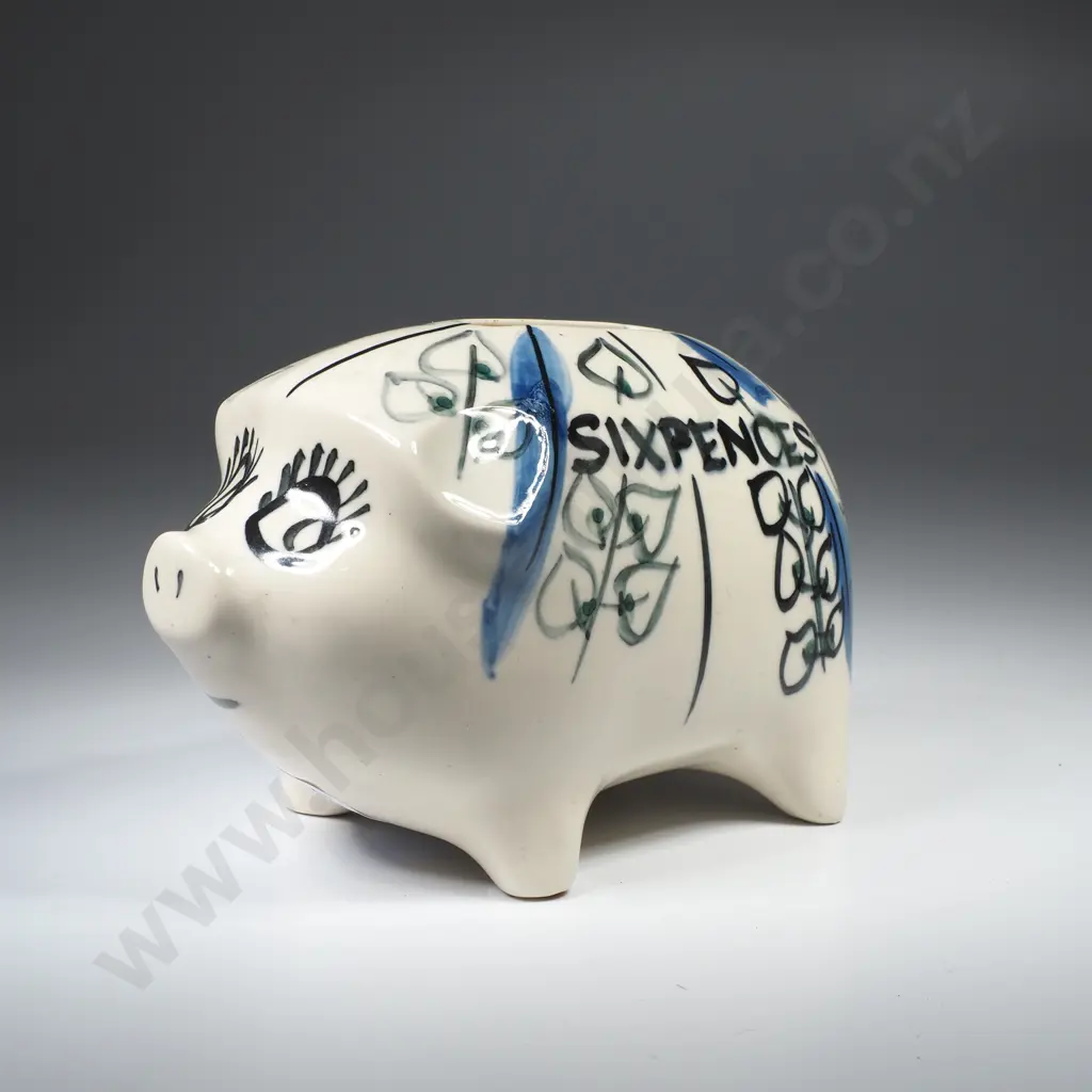 Vintage Shamrock Pottery Pig Made in Ireland w Blue & Green Leaf Decoration Image 1++